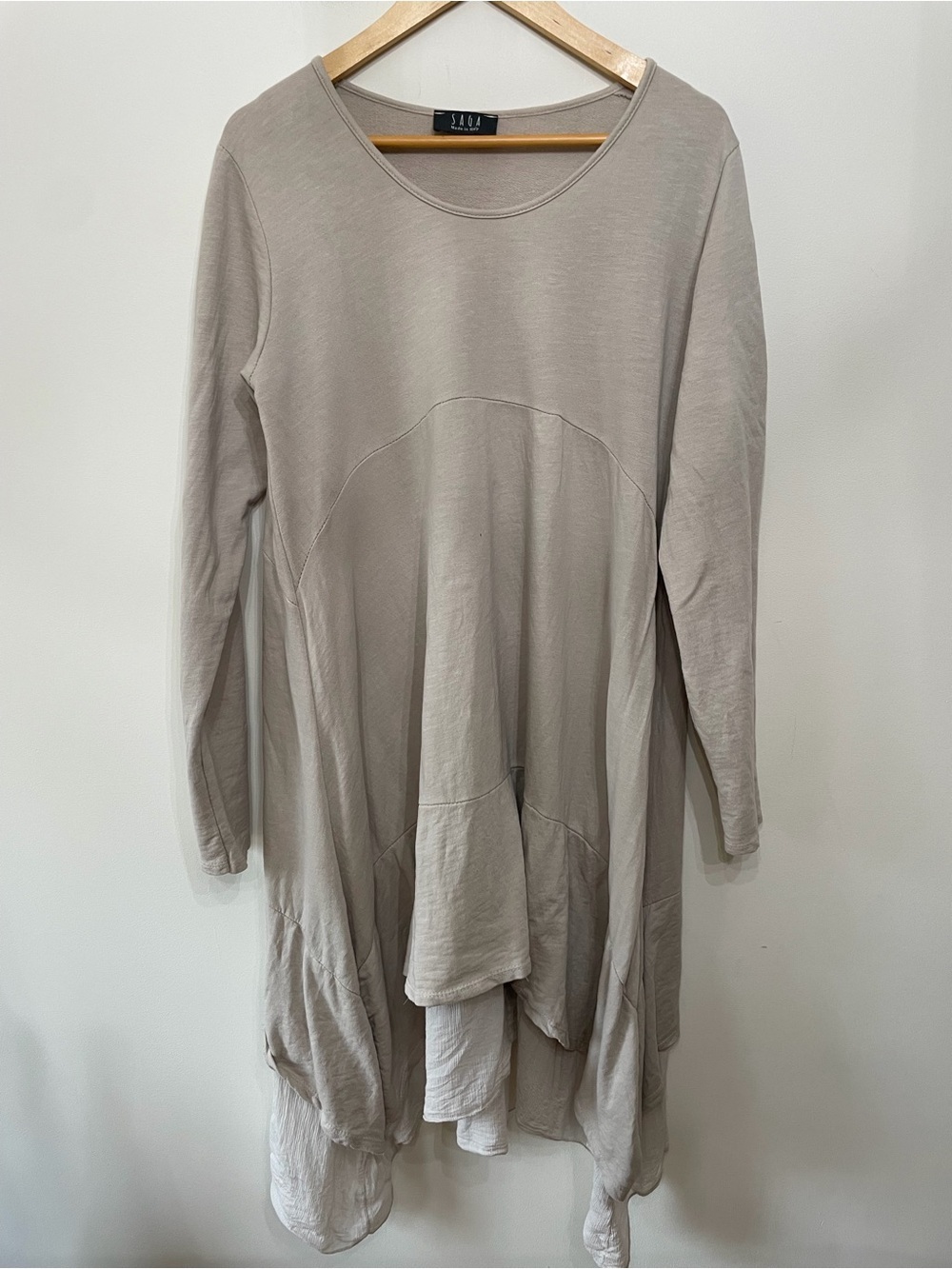 Saga Made In Italy Layered Long Sleeve Cotton Dress Lagenlook Women’s One Size
